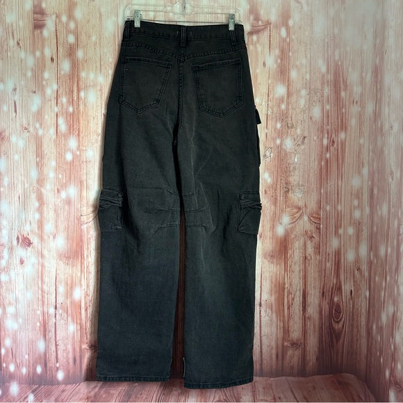 Micas Black Multi Pocket Rolled Hem Wide Leg Cargo Jeans Size Small 2-4 - Picture 10 of 15